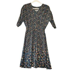 Tucker Women's Silk Green V Neck Floral Juliette Dress Small